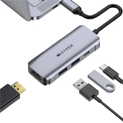 HyperDrive 4-in-1 USB-C Hub, 2xUSB-A, HDMI 4K@60Hz, 1xUSB-C PD 100W - Silver#2