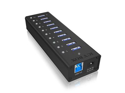 USB 3.0-hub ICY BOX IB-AC6110, Aluminium, 10xUSB 3.0+1 charge, inkl. nätadapter