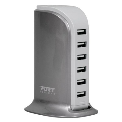 PORT Designs Wall Charger 6-port, 8A, 6xUSB, inkl. AC-pluggar för Australien/Storbritannien/USA/EU