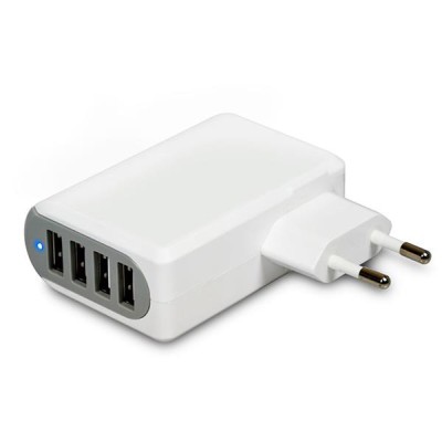 AC-adapter PORT Designs 4 port, 5.4A, 4xUSB, microUSB/lightning-kabel - vit