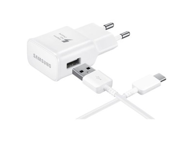 Väggladdare Samsung Fast Charger 15W USB-A, inkl. 1m USB-C-kabel - Vit