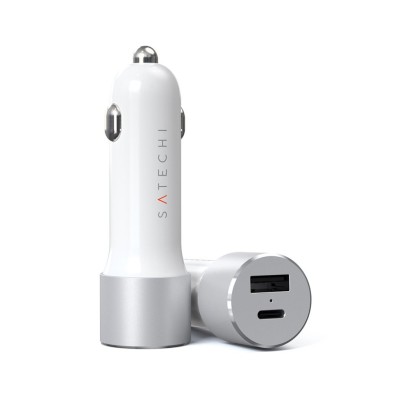 Satechi billaddare med PD 1xUSB-C (60W) och 1xUSB-A (12W), cigguttag 12V - Silver