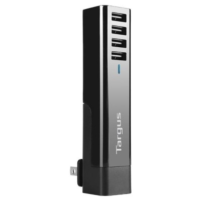 Targus 4-Way USB Fast Charger, 4.8A, 4xUSB, AC-pluggar för Australien/Storbritannien/USA/EU