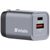 AC-adapter Verbatim GaN Charger 35W, 1xUSB-C / 1xUSB-A, inkl. reseadapter EU/UK/US