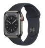 Apple Watch Series 8 GPS + Cellular, 41mm Grafit Rostfri stålboett med Midnatt Sportband