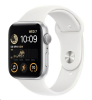 Apple Watch SE GPS, 44mm Silver Aluminiumboett med Vit Sportband#1