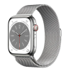 Apple Watch Series 8 GPS + Cellular, 45mm Silver Rostfri stålboett med Silver Milaneselänk
