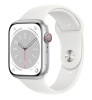 Apple Watch Series 8 GPS + Cellular, 45mm Silver Aluminiumboett med Vit Sportband