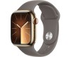 Apple Watch 9 GPS + Cellular, 41mm Guld Rostfri stålboett med Lera Sportband - S/M