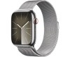 Apple Watch 9 GPS + Cellular, 45mm Silver Rostfri stålboett med Silver Milaneselänk